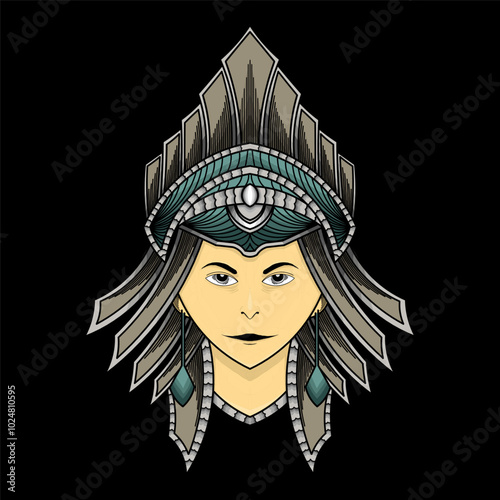 Female queen mascot vector illustration with solid colors photo