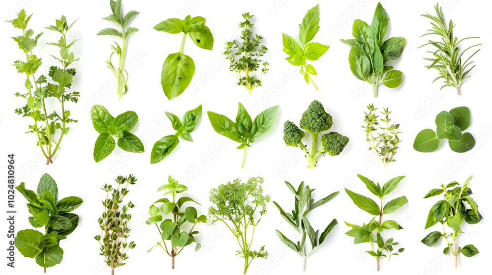 Fresh herbs on white background,Variety of fresh herbs on white background Fresh herbs on white background,Variety of fresh herbs on white background
