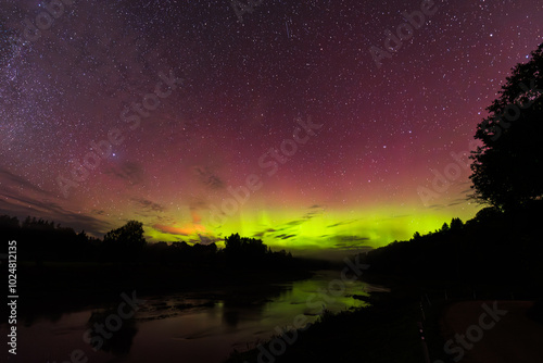 Aurora borealis, The Northern lights at Kuldiga, Latvia.
