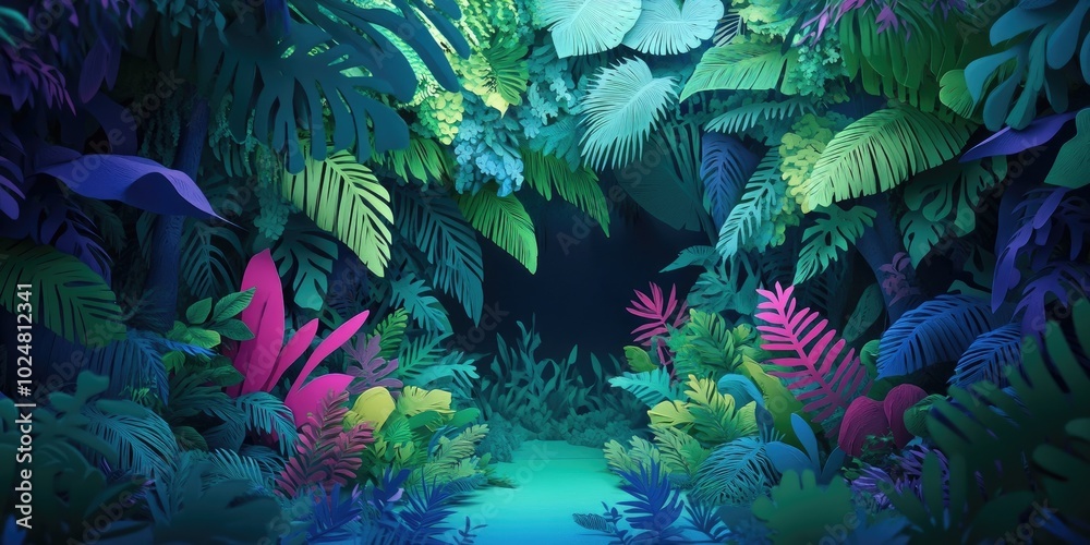 Lush greenery in a tropical setting, Tropical lush green landscape Lush greenery in a tropical setting, Tropical lush green landscape