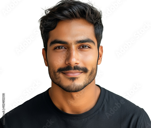 Young man smiling warmly with short wavy hair against a neutral background in...