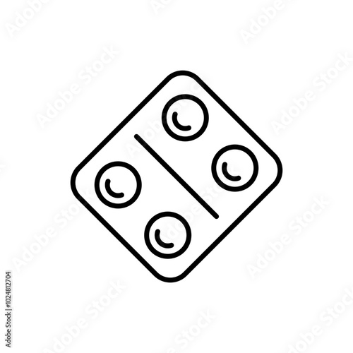 Pills blister icon. Drugstore product. Outline style of round tablets and capsule. Isolated.