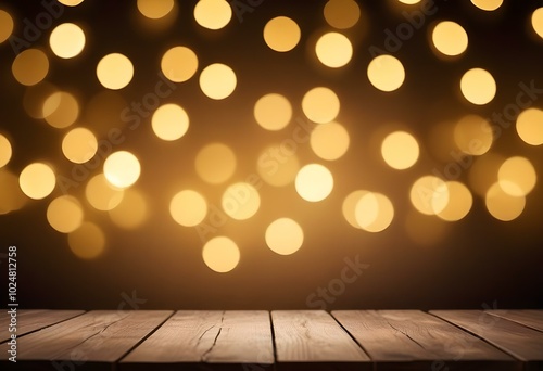 Wallpaper Mural A wooden table with golden bokeh lights in the background creates a warm and festive atmosphere. Torontodigital.ca