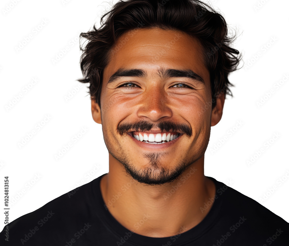 Smiling man with curly hair in a casual black shirt against a simple background Smiling man with curly hair in a casual black shirt against a simple background