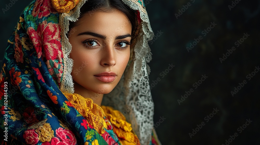Naklejka premium Portuguese Woman in Traditional Folk Costume