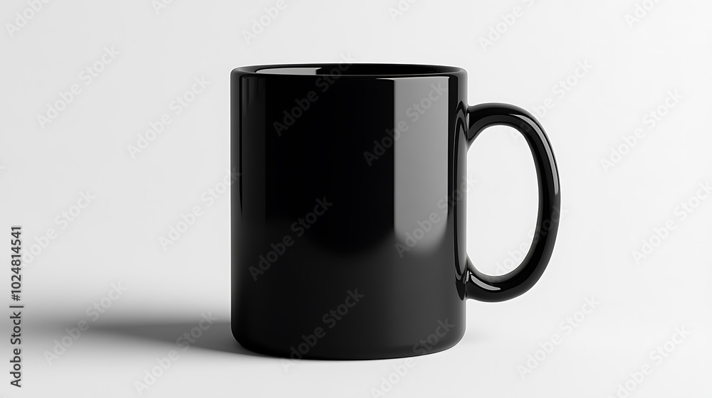 A simple black mug with a glossy finish sits on a white background. The mug is perfect for showcasing your design. A simple black mug with a glossy finish sits on a white background. The mug is perfect for showcasing your design.
