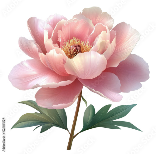 Beautiful pink peony flower blooming against a white background in springtime