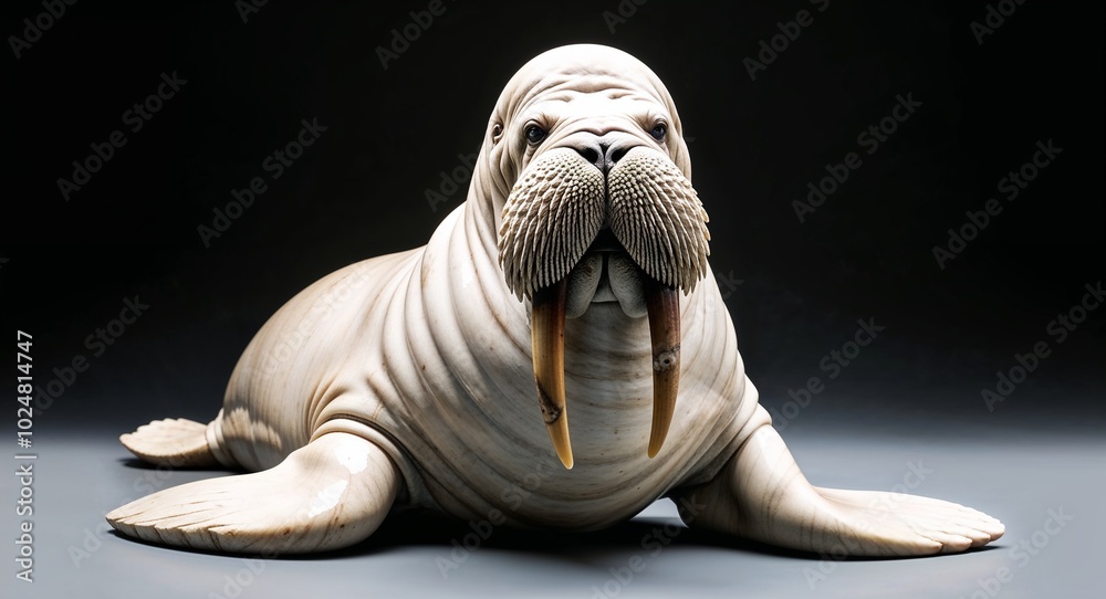 Walrus marble statue closeup on plain black background Walrus marble statue closeup on plain black background