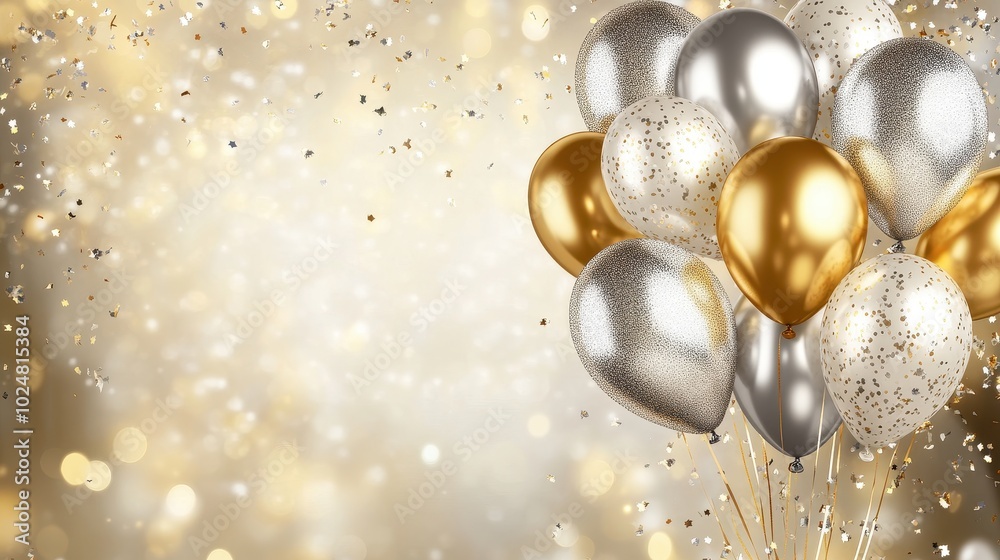 Sparkling Balloon Celebration on Glittering Background Sparkling Balloon Celebration on Glittering Background