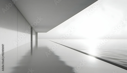 Wallpaper Mural Minimalist concrete building with a view of the ocean and sky. Torontodigital.ca