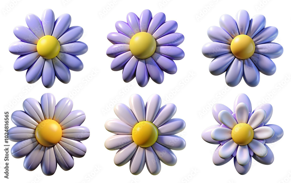 3d render set of daisy isolated on transparent background Cartoon Illustration in plastic style