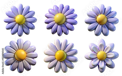 Obraz na płótnie 3d render set of daisy isolated on transparent background Cartoon Illustration in plastic style w salonie