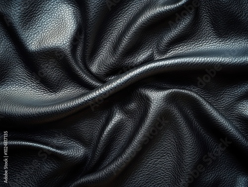 A close up of a black leather material with a very shiny finish