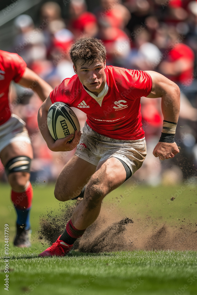 Fototapeta premium Dramatic tackle during a rugby match