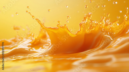 3D drop splash of orange juice fresh citrus wave beverage drinks background