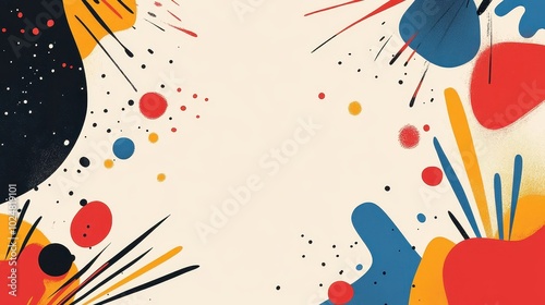 Vibrant Abstract Composition with Playful Shapes and Splashes