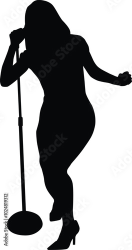 Female singer silhouette illustration. Women sing pose full body in black