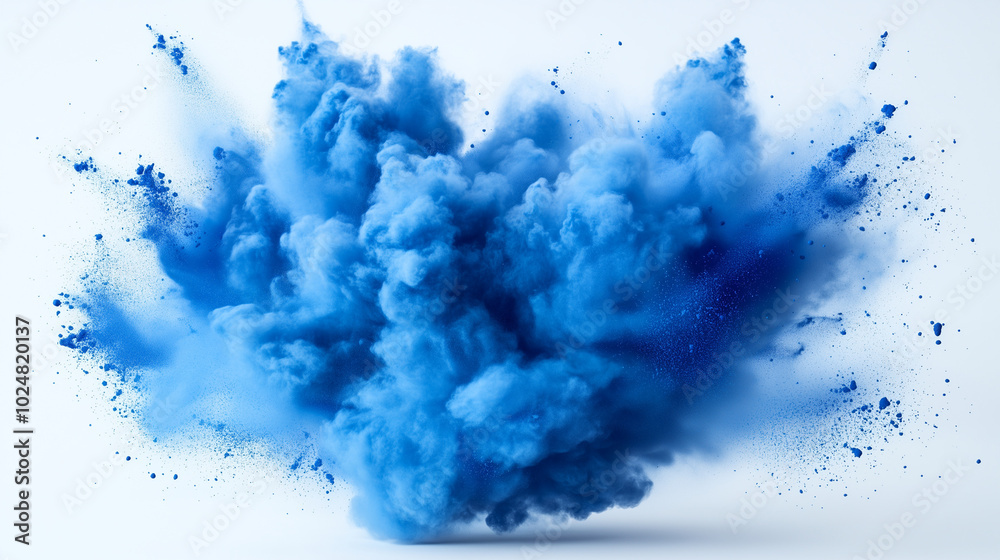 abstract image of a blue powder explosion in mid-air. The explosion should have large abstract image of a blue powder explosion in mid-air. The explosion should have large