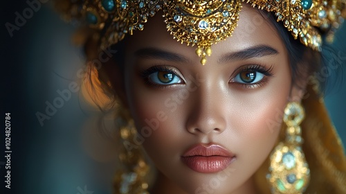 Indonesian Woman in Traditional Attire with Gold Jewelry