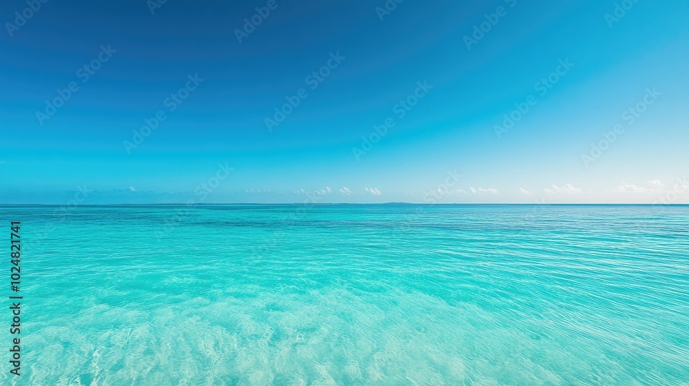 Calm tropical ocean with a clear blue sky, leaving space for copy on the horizon Calm tropical ocean with a clear blue sky, leaving space for copy on the horizon