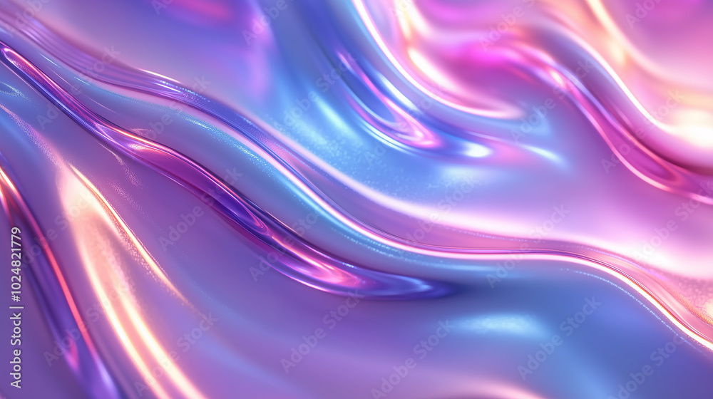 Background with abstract waves. Vibrant holographic chrome gradient. AI generative

