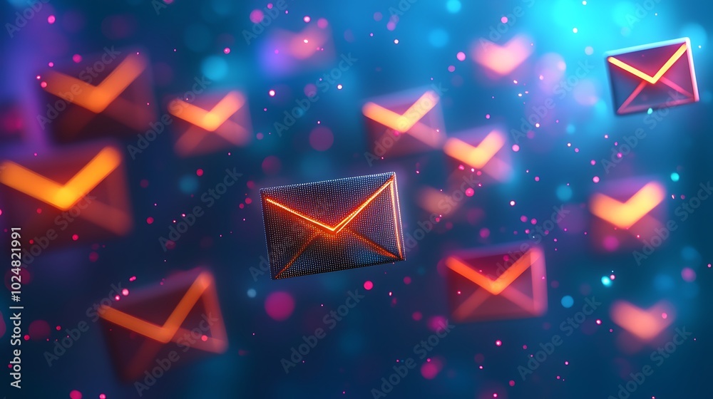 custom made wallpaper toronto digitalGlowing Email Icons Floating in Neon Lights Abstract Background