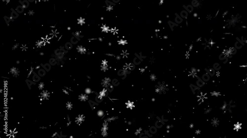 Snow animation video overlay template. Beautiful falling snow, the sparkling glittering light of snow on a winter night, celebrating Christmas and Happy New Year