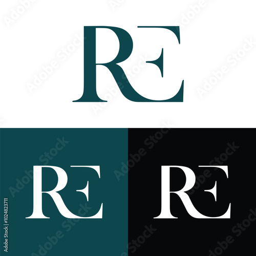 Creative modern, minimalist, initial, lettermark RE brand and company logo.