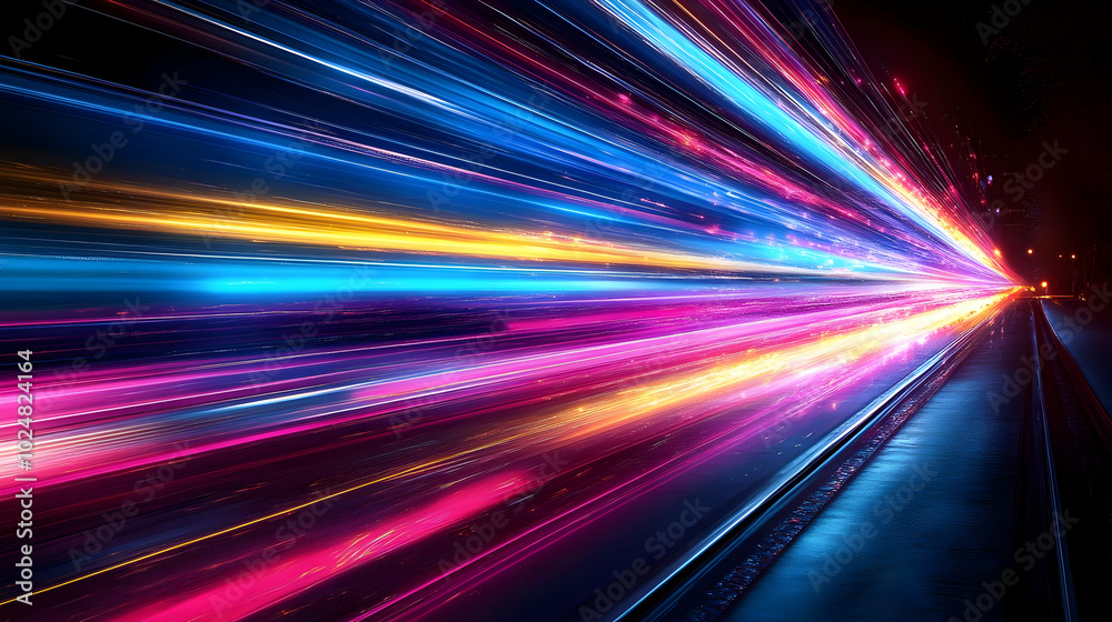 Vibrant light trails create a dynamic, colorful motion effect. Vibrant light trails create a dynamic, colorful motion effect.