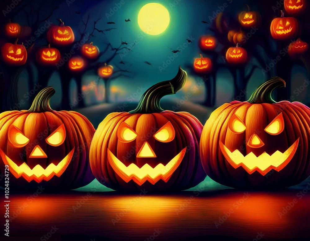 Fototapeta premium halloween pumpkins in a row