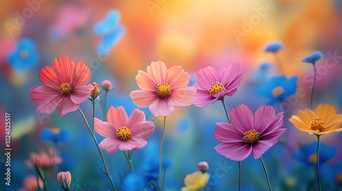 Vibrant Cosmos Flowers in a Field