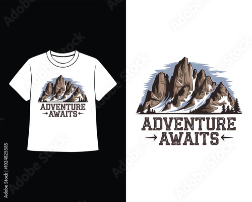 Adventure Awaits Outdoor Mountain T-Shirt Design – Perfect for Nature Lovers and Hikers photo