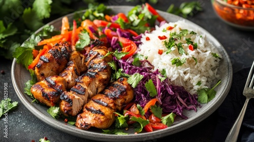 Grilled Chicken with Fresh Vegetables and Rice