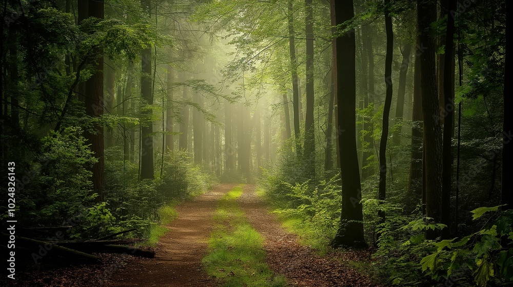 Obraz premium quiet forest path, lit only by the soft glow