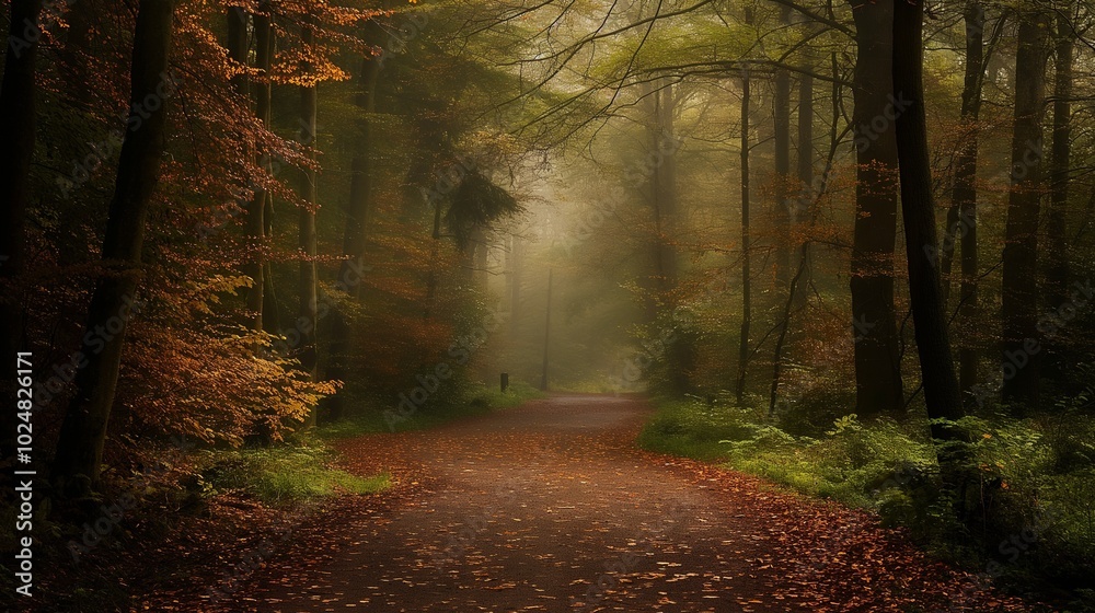 Fototapeta premium quiet forest path, lit only by the soft glow