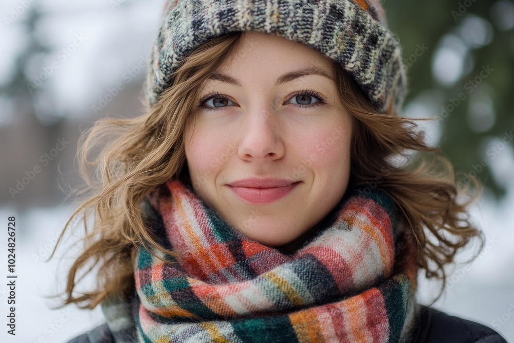 Smiling woman in winter attire outdoors on a chilly day Smiling woman in winter attire outdoors on a chilly day
