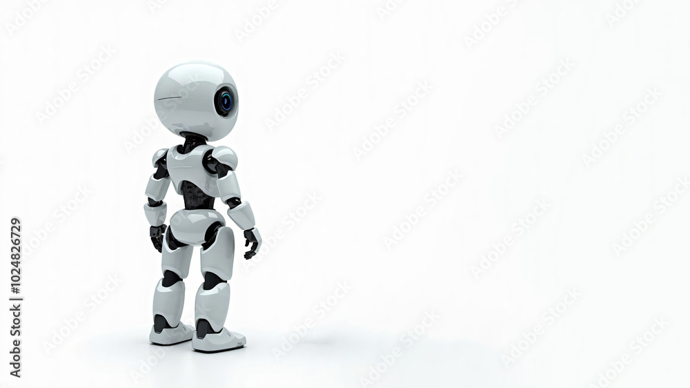 Fototapeta premium closeup of a clean white metal robot isolated on a empty white background, technology, futuristic, modern, structure, hexagon, research, from behind