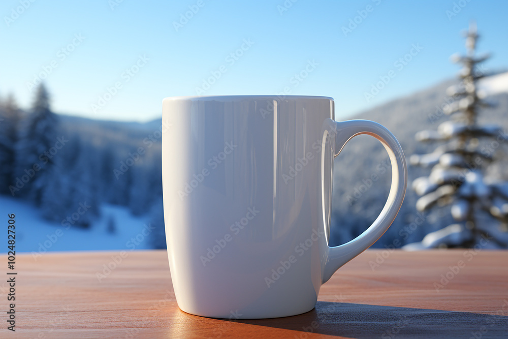 A blank mug mockup placed on a sleek surface A blank mug mockup placed on a sleek surface
