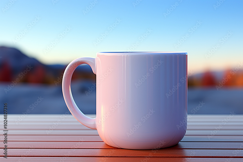 A blank mug mockup placed on a sleek surface A blank mug mockup placed on a sleek surface
