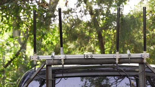mobile electronic warfare system with antennas mounted on a military vehicle Designed to neutralize enemy drones and protect personnel Technology enhances mission success ensures the safety of soldier