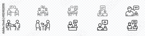 man are talking flat icon set, Job Interview Meeting icon,  icons related to interview. Job interview icon.  Text Message in Chat Line and Silhouette Icon