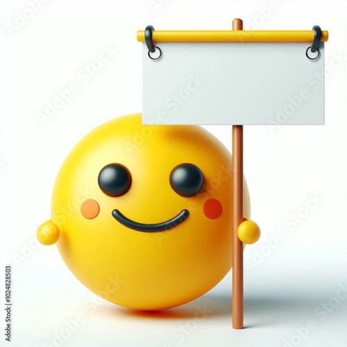 Yellow smile round face character with message banner template. white background
