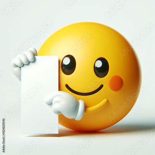 Yellow smile round face character with message banner template. white background