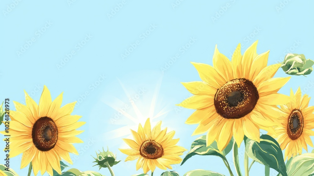 Sunflowers in full bloom under a bright summer sun, with space for text Sunflowers in full bloom under a bright summer sun, with space for text