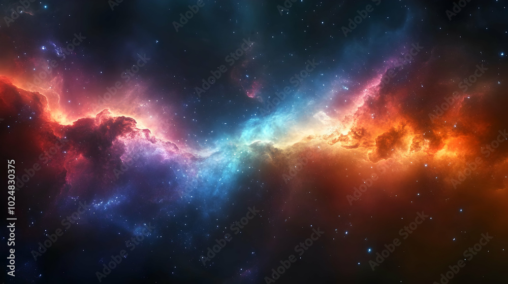 Fototapeta premium A vibrant cosmic scene showcasing colorful nebulae in space.