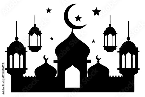 Ramadan karem or Eid Mubarak arab islamic famous lantern or lamp modern | vector silhouette illustration on white background