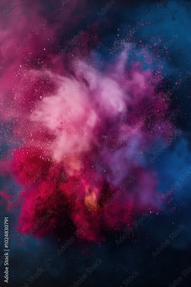 Obraz premium Vibrant explosion of colorful powder against dark background with dynamic energy and motion