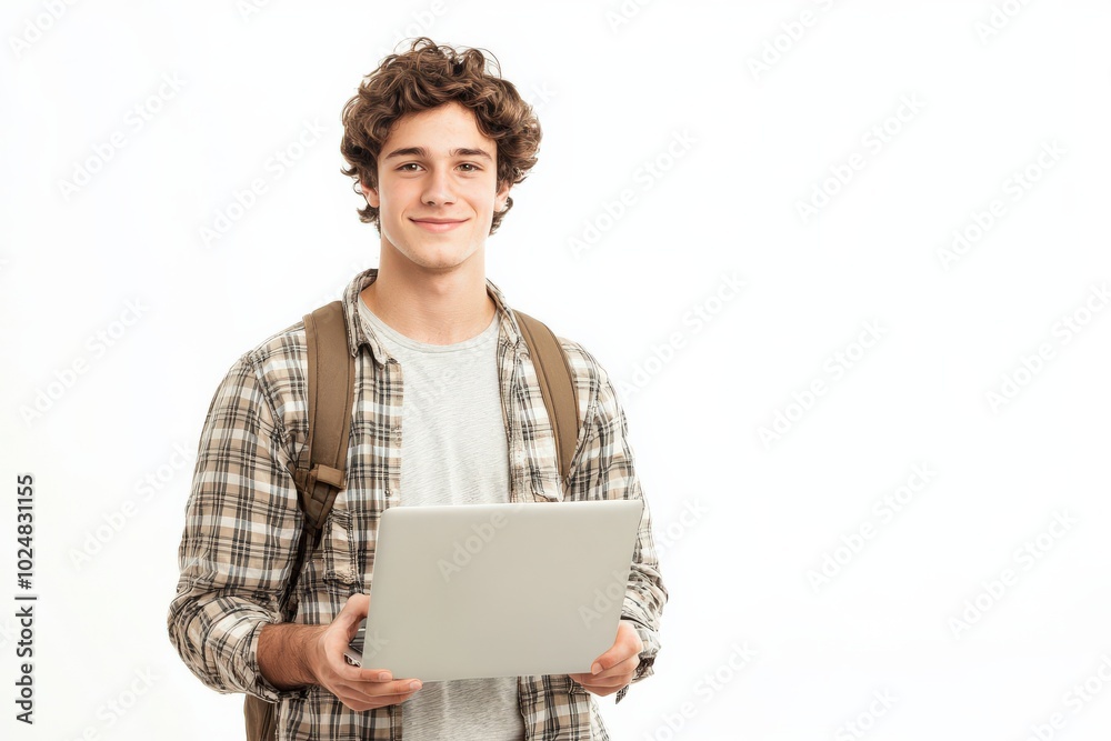 Standing Holding Laptop. Young Man Happy Smile Studio Portrait Isolated Standing Holding Laptop. Young Man Happy Smile Studio Portrait Isolated