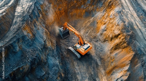 Detailed view of gold mining excavation equipment digging into the earth's rich layers of ore