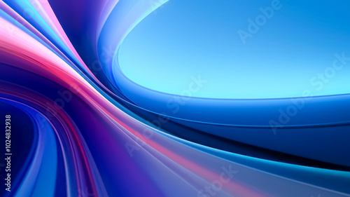 Illustration of blue pink purple background with rounded shaped striped interlaced layers and effects